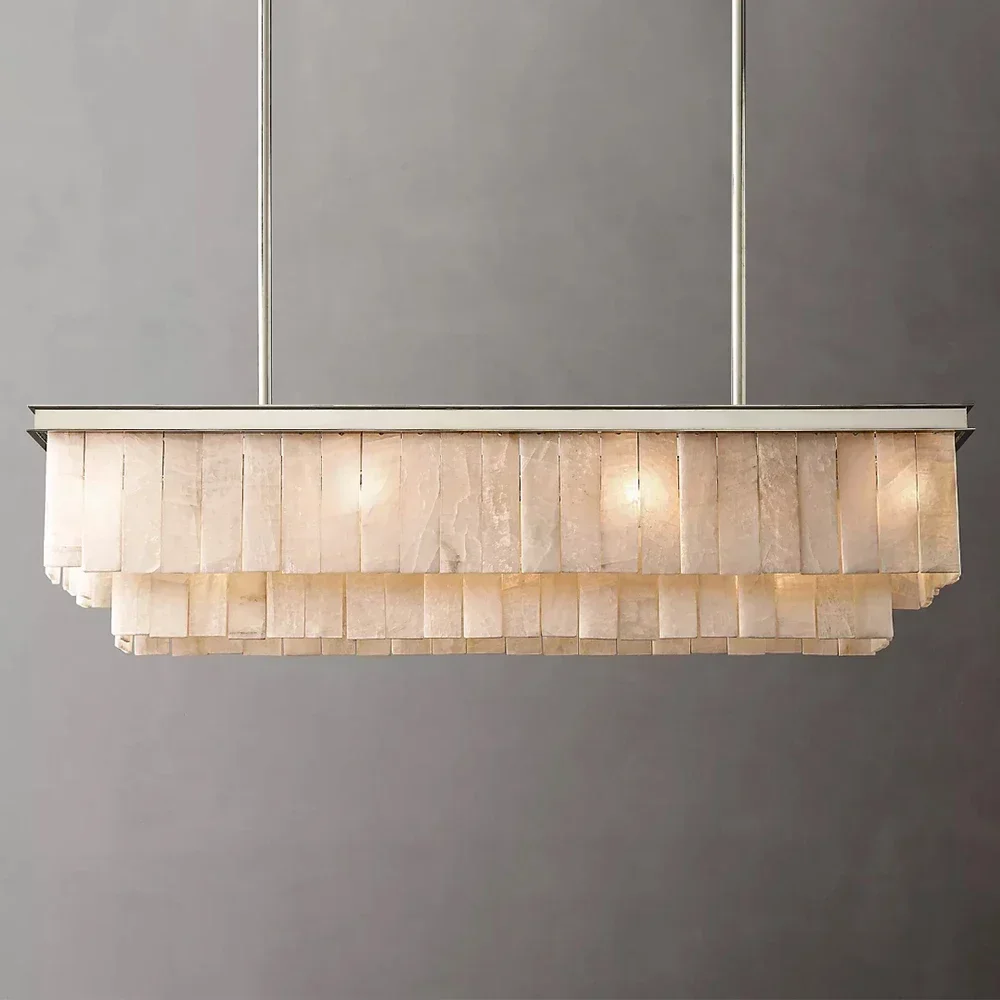 Yunshi Large LED Rectangular Chandelier Retro Style for Living Room Kitchen Island Linear Ceiling Light Fixture