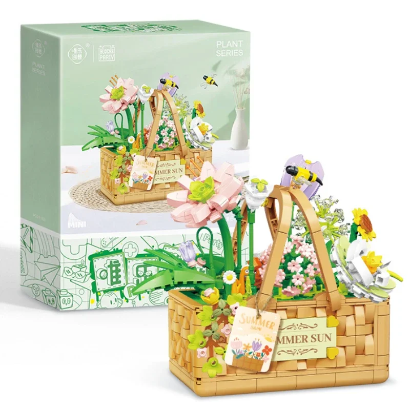 Bouquet Assembly Toy Home Desktop Decoration Summer Sunshine Flower Basket Building Block Creative Holiday Gift for Kids