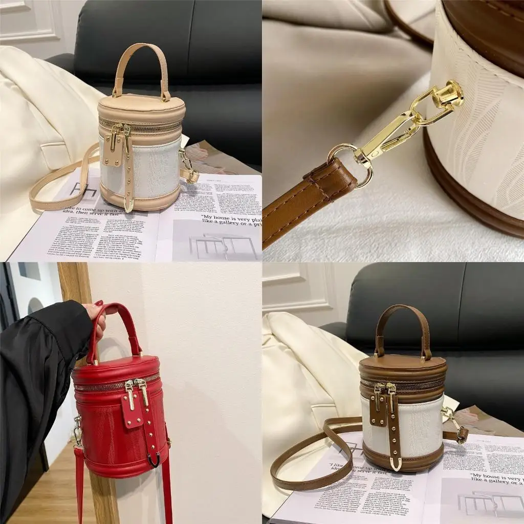 

X90D женская модная круглая сумка через плечо из искусственной кожи, сумка-цилиндр, маленькая сумка-ведро для различных ситуаций