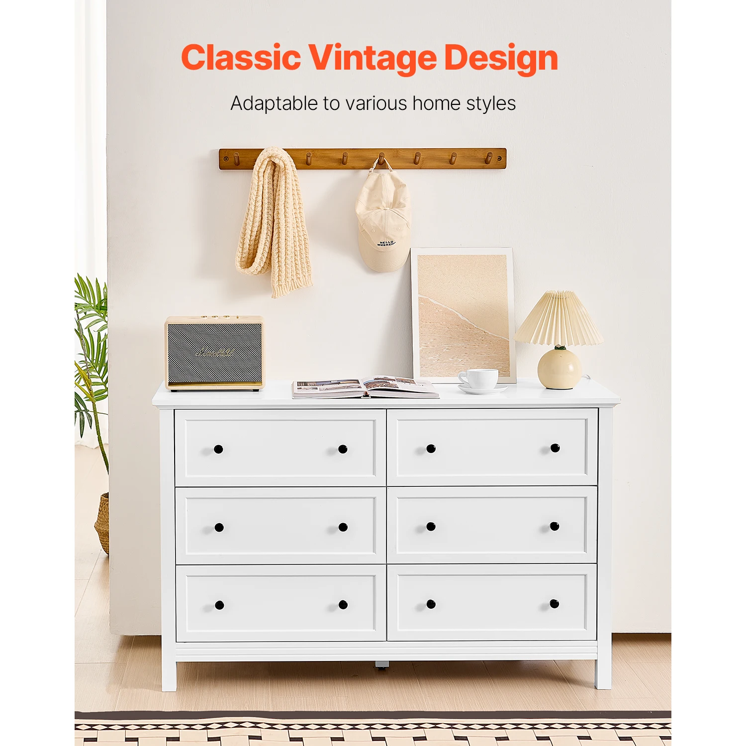 VEVOR 6/9 Drawer Dresser Wooden Chest of Drawers with Sliding and Anti-tip Device for Living Room Hallway Bedroom Entryway