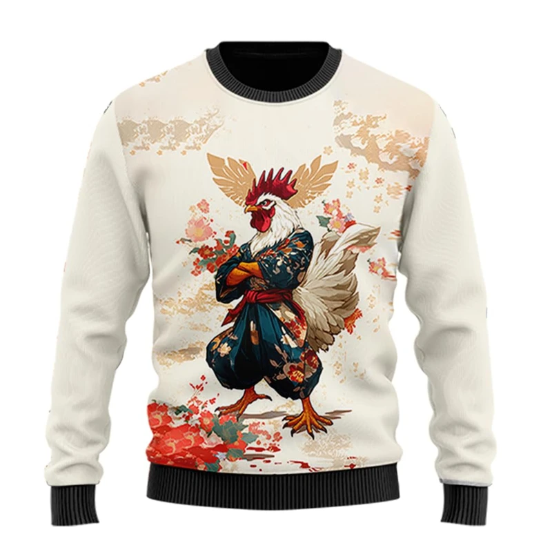 

Hip Hop Rooster Graphic Sweatshirts Funny Chicken Ugly Sweater Xmas Holiday Crew Neck Sweatshirt Casual Unisex Pullovers Y2k Top