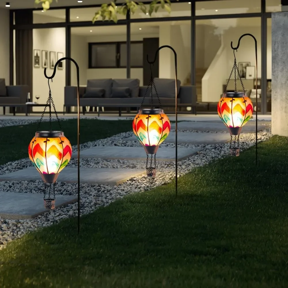 

Solar Lamps,Colored Glass Solar Hot Air Balloon Lamp Waterproof Suspension Outdoor Lighting Courtyard Decoration Solar Lamps