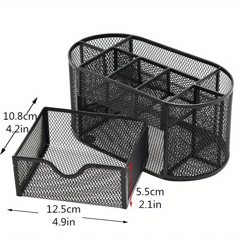 1Pc Student Multi Functional Metal Pen Holder Pen Barrel Creative Stationery Desktop Iron Net Nine Grid Combination Storage Box Organizer for School Office Home Dormitory Study Room Desk Tidy Rack Shelf