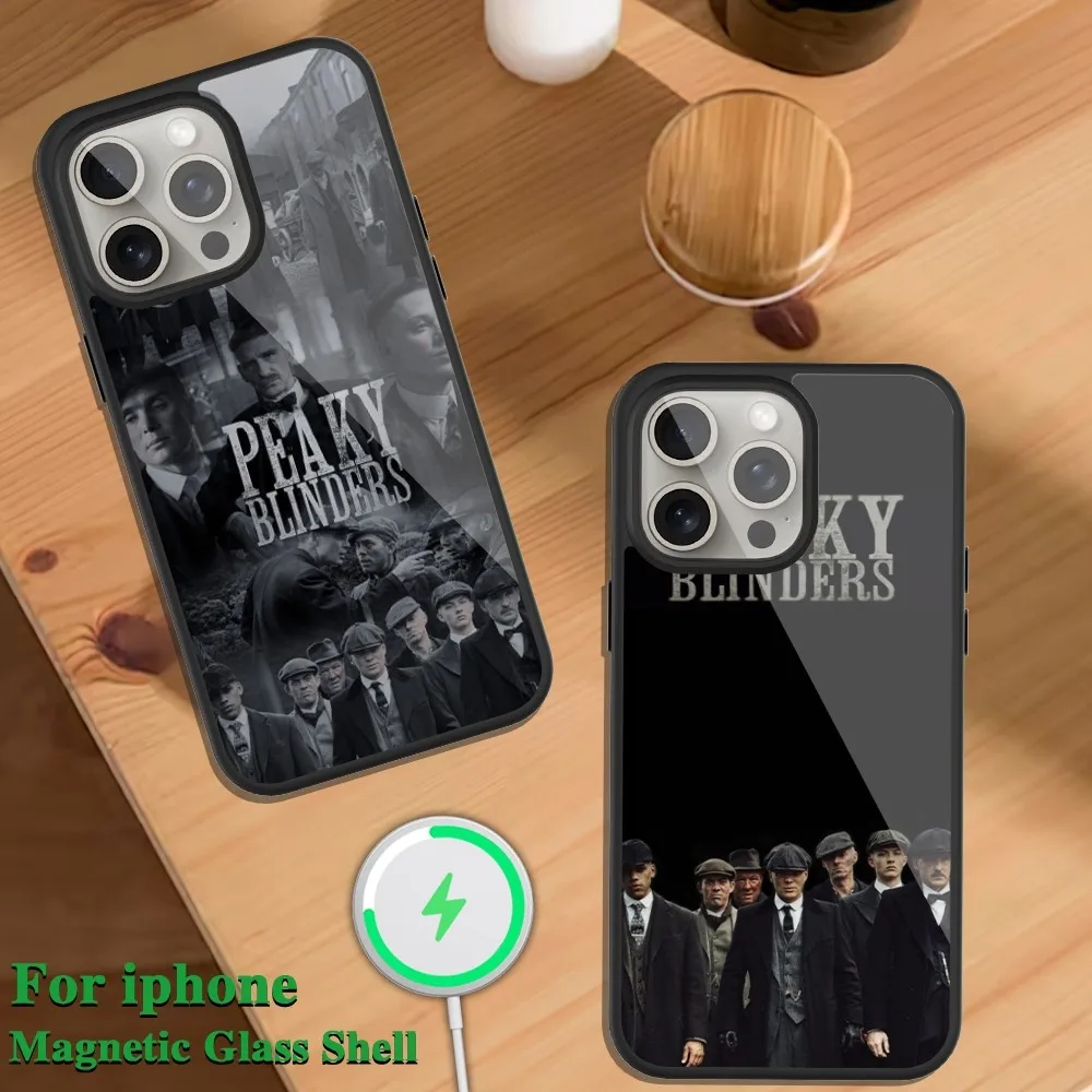 P-Peaky Man Blinders TV Phone Case For iPhone Magsafe Magnetic 13 14 15 11 12 Pro Max Plus Glass Charging Shell