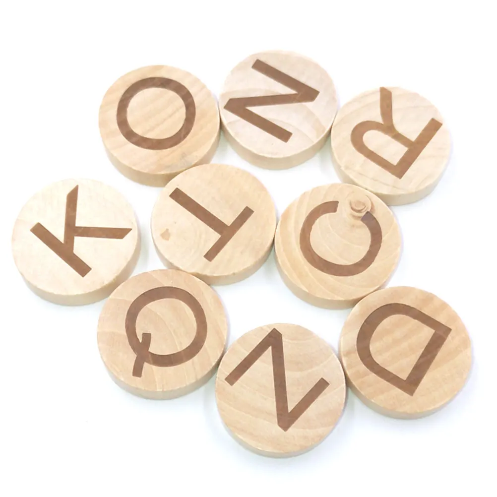 26pcs Wooden Alphabet Slices Thick Round Natural Wood Pieces Smooth Craft Diy Educational Handicraft Sewing Accessories Wood