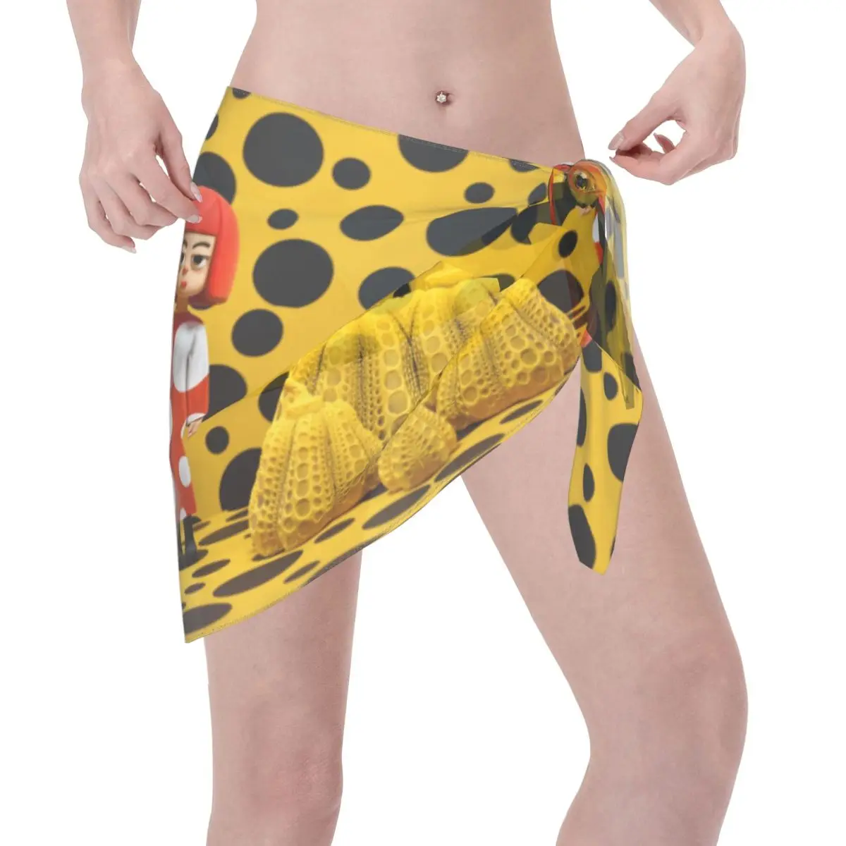 Aangepaste Yayoi Kusama Polka korte sarongs badpak cover-up print pompoen bikini wrap pure sarong strand wrap