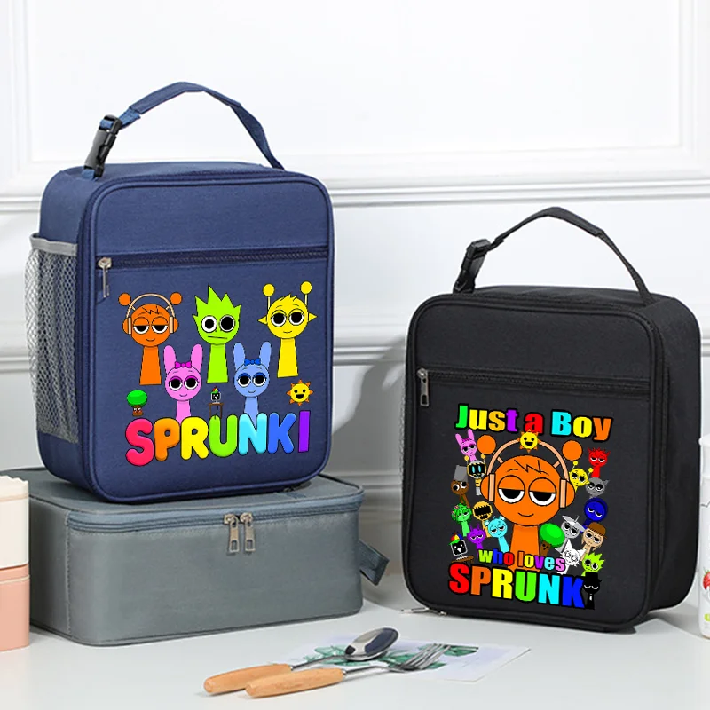 

Сумка-ланчбокс Sprunkis: водонепроницаемая, портативная, термоизолированная, с мультяшным дизайном, для еды и напитков, утолщенный контейнер для бенто, подарки