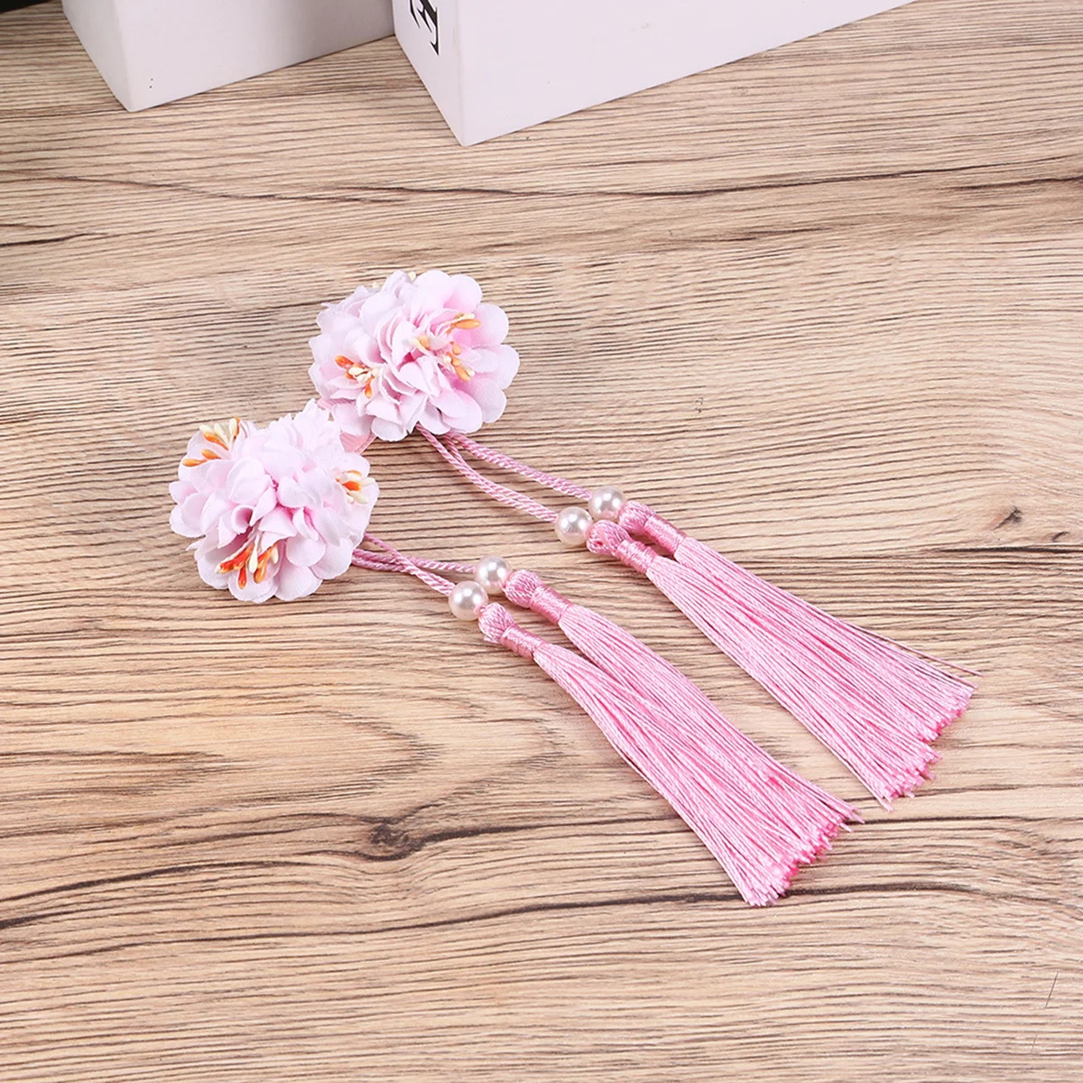 2 قطعة مقاطع الشعر شرابات زهرة دبابيس الشعر القماش الطويل تصميم الأزهار مقاطع كليب على لإكسسوارات الشعر نمط Hanfu #5