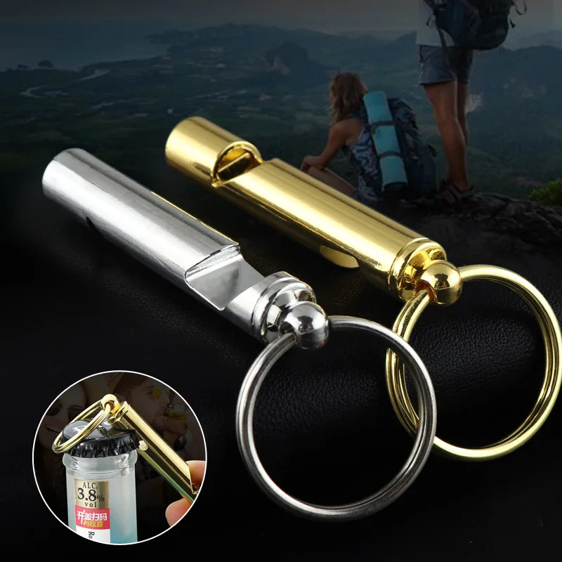 Men Mini Metal Bottle Opener Key Chain Multifunctional Survival Whistle Keychain For Camping Hiking