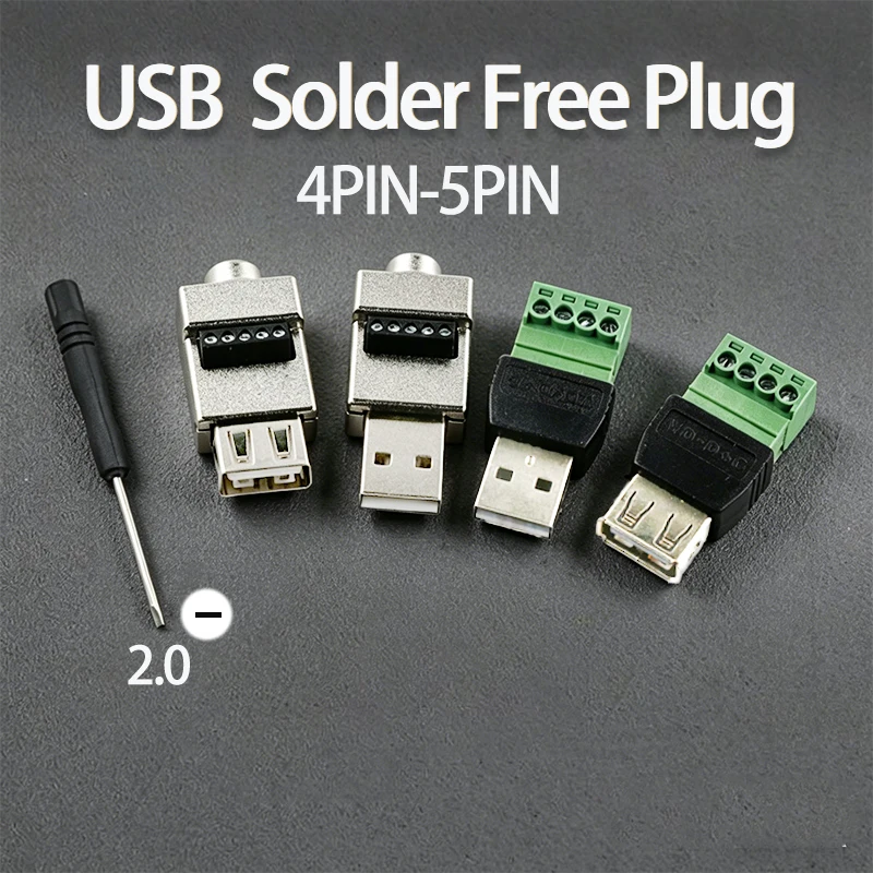 1PCS USB Solder Free Connector USB 2.0 Male And  Female Adapter Terminal 4Pin 5Pin Connector Mouse Keyboard Connector Plug