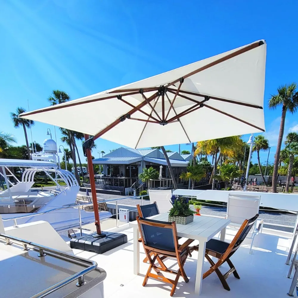 

9' X 12' Double Top Wood Pattern,Rectangle Patio Umbrellas Offset Hanging Umbrella Outdoor Market Umbrella Garden Umbrellas