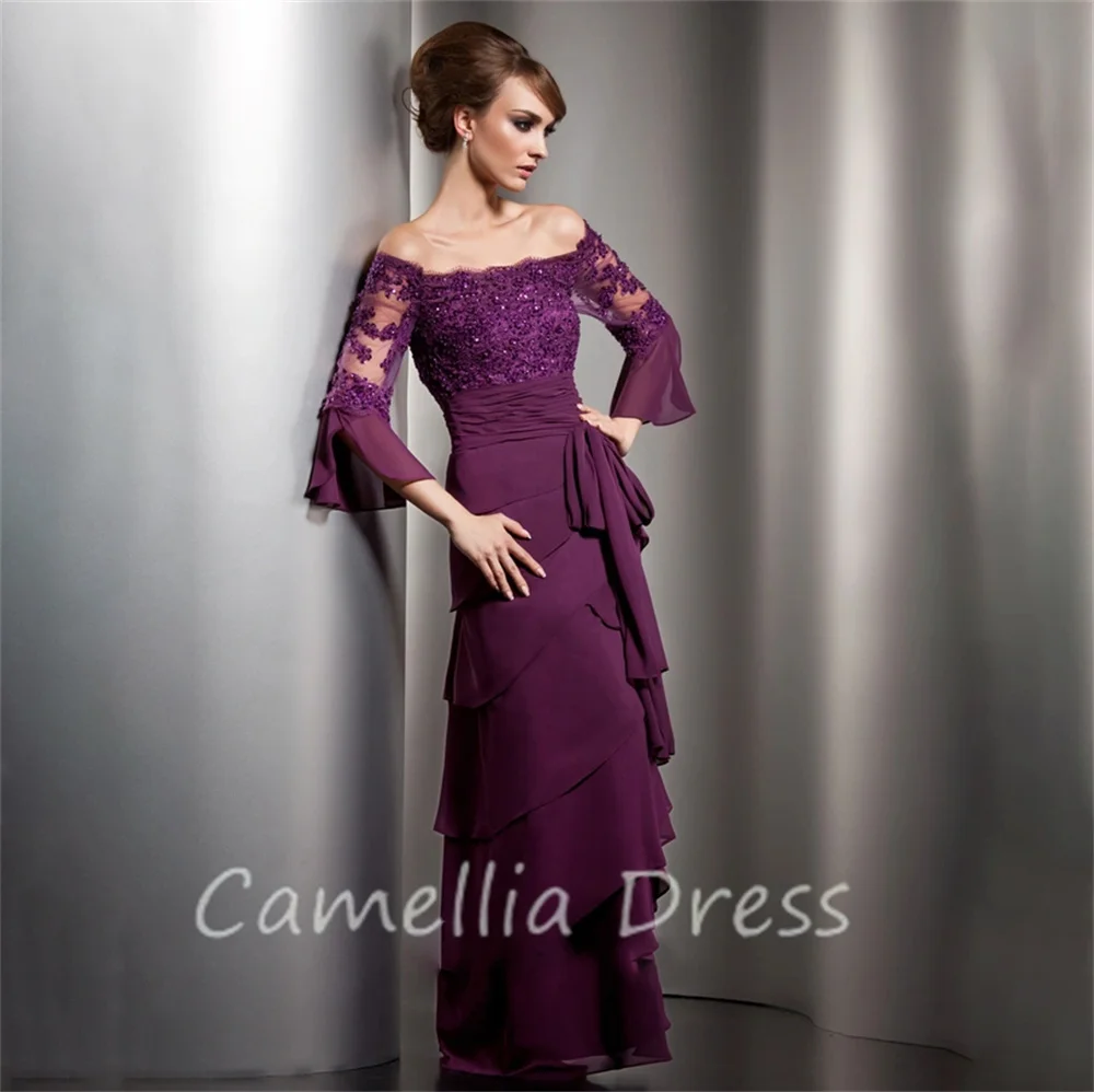 Classic Off the Shoulder Mother Of The Bride Dress A-line Floor-Length Chiffon Formal Dresses Vestidos Mae Da Noiva Casamentos