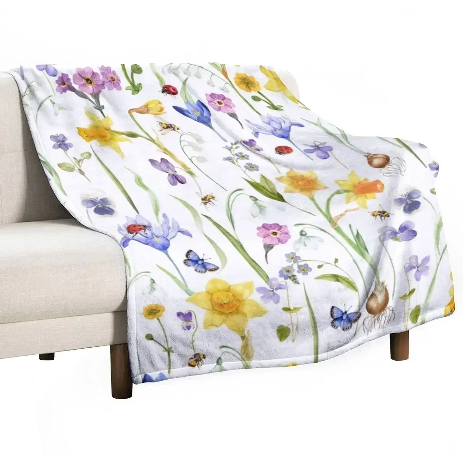 AllSpring Flowers Meadow Pattern Throw Blanket Hairys Bed linens blankets ands Soft Plaid Weighted for sofa Blankets