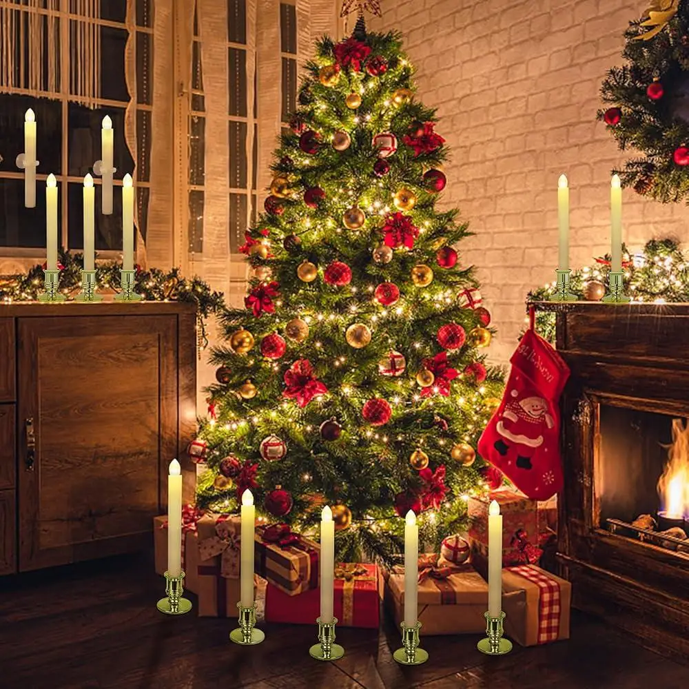 Battery Operated Window Candles 12 Pack Flameless LED Timer Remote Control Christmas Decorations Electric Candles with Holders