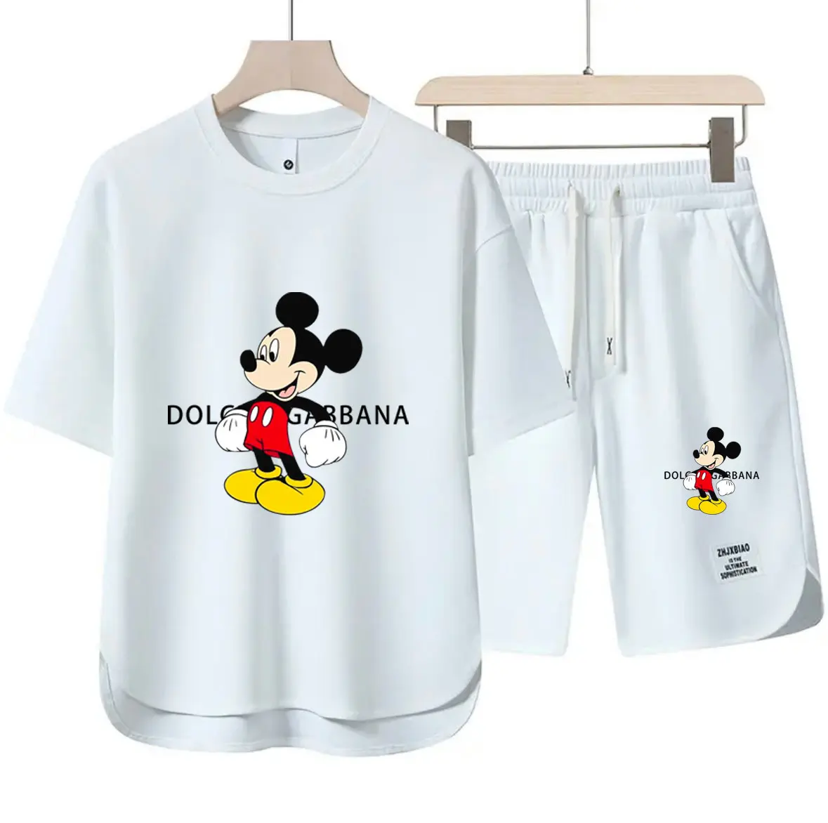 Cross border hot selling Mickey Disney shorts short sleeved T-shirt two-piece set for men's summer loose sports and leisure set