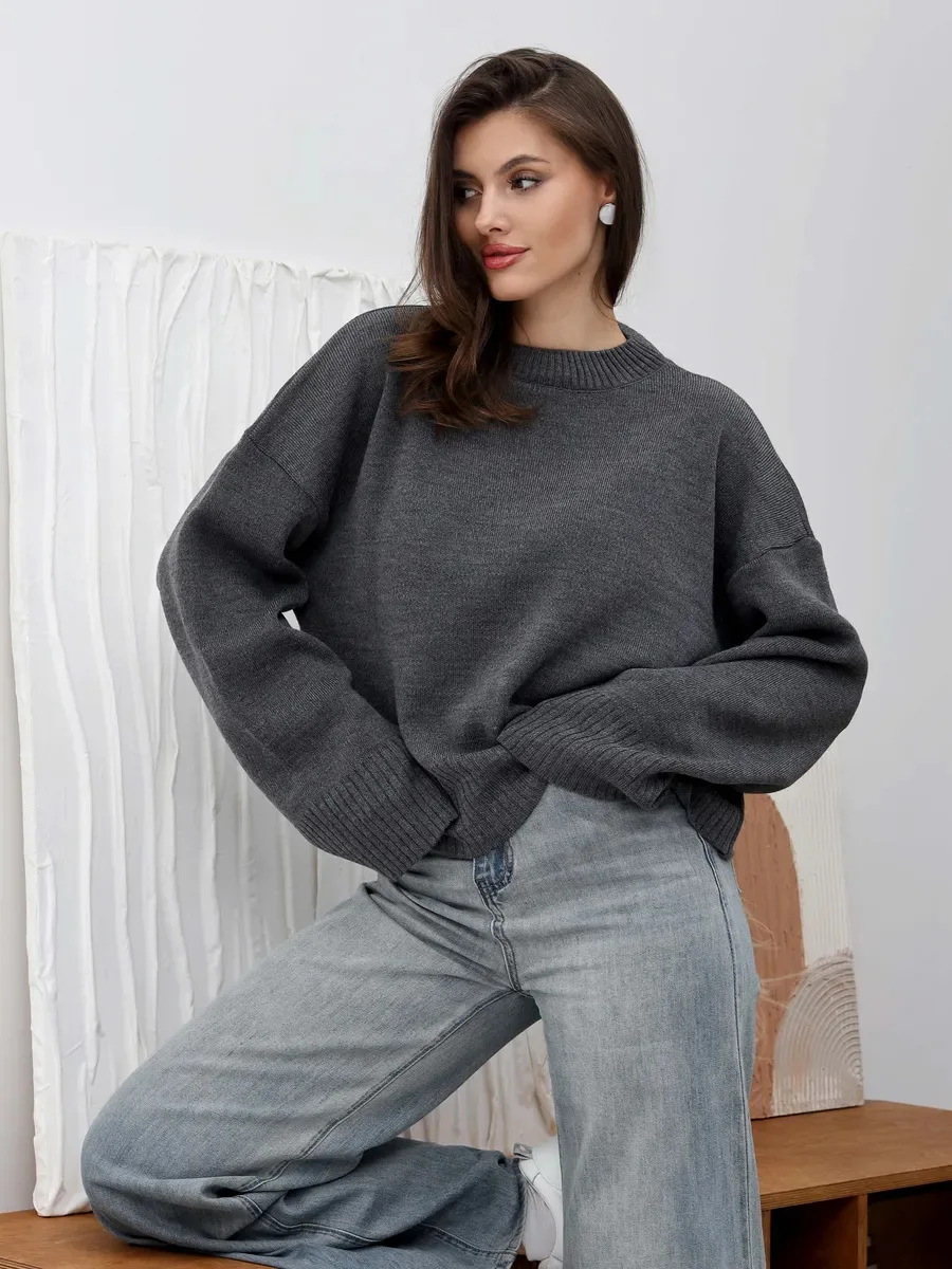 

Vintage Women Casual Pullover Sweater 2025 Thick Autumn Winter Knitted Sweater Long Sleeve Round Neck Top Soft Basic Jumper