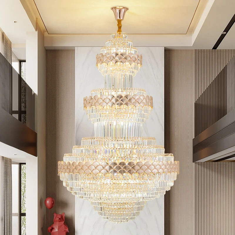 Villa Living Room Large Chandelier Light Luxury Duplex Hollow Hall Mezzanine Cantilevered Staircase 2026 New Crystal Chandelier
