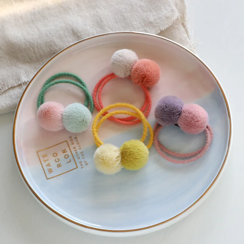 1 قطعة كرة الفراء ربطات العنق الهوائية المرنة الفتيات ذيل حصان حامل الاطفال حبل رباط شعر الانحناء إكسسوارات الشعر مع فتاة جميلة #5