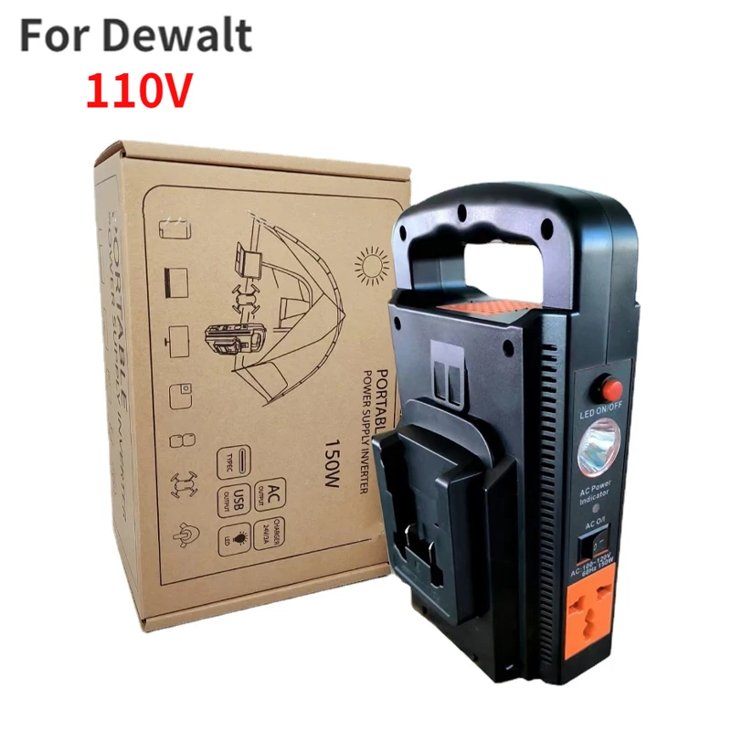 300W Lithium Inverter For Makita/DeWalt/Milwaukee/Bosch 18v Battery To 110V/220V USB Tpye-C Power Bank Converter with Light