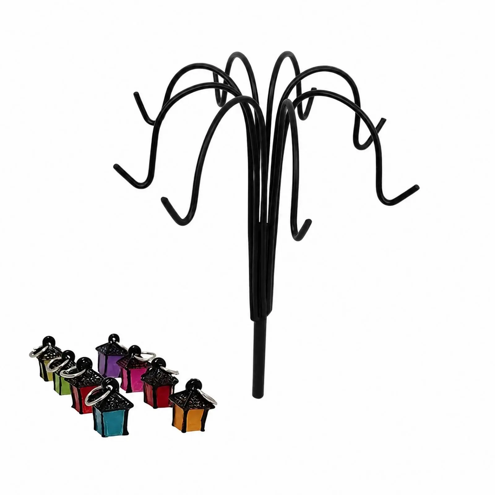 Iron Plant Insert Decorative Stake with Small Lanterns for Garden Beds and Indoor Potted Greens