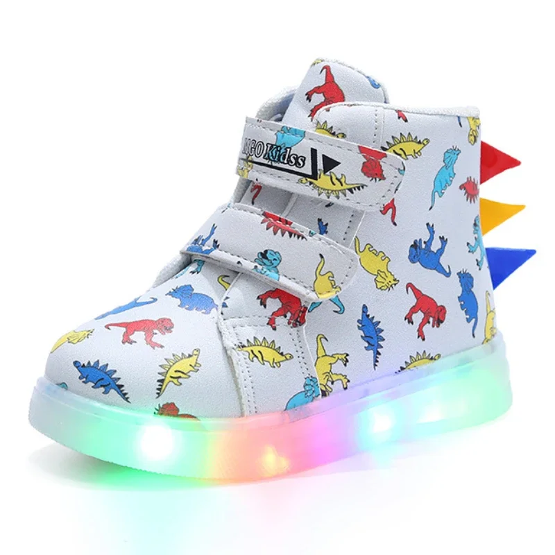 New Children's Sports Shoes Cartoon Dinosaur Kid's LED Illuminated Light Shoes 1-6 Year Old Boys' Sports Leisure Sneakers