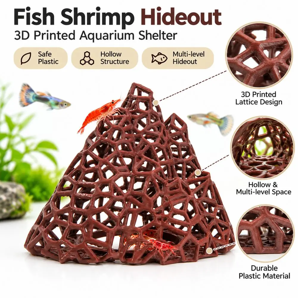 Hollow Fish Tank Hideout Mountain Shape 3D Printed Fish Shrimp Breeding Cave Aquarium Landscaping Printed Lattice Structure
