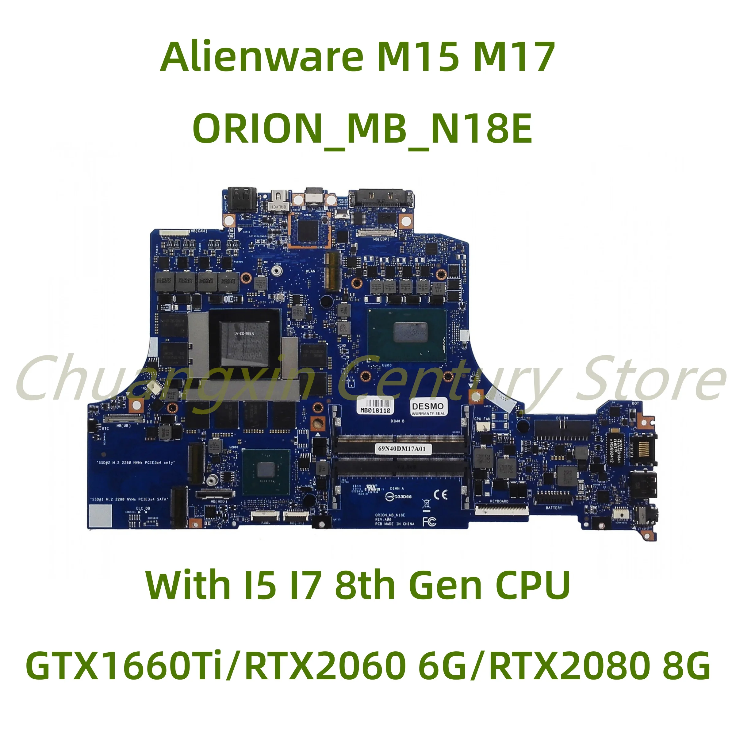 

For Dell Alienware M15 M17 laptop motherboard ORION-MB-N18E with I5 I7 CPU GTX1660Ti/RTX2060 6G/RTX2080 8G 100% Tested Work