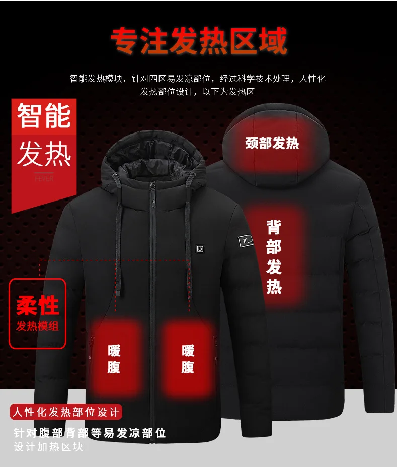 Smart Heating Jacket for Men - 4 Zones Heating Outdoor Coat with Remote Control