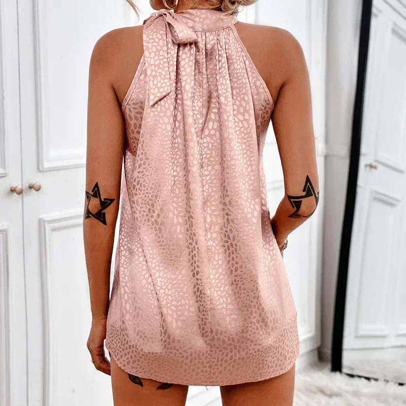 

Summer Sexy Off Shoulder Halter Lacing Chiffon Women's Blouses Elegant Fashion Solid Sleeveless Shirt Pullover Vest Tops Women