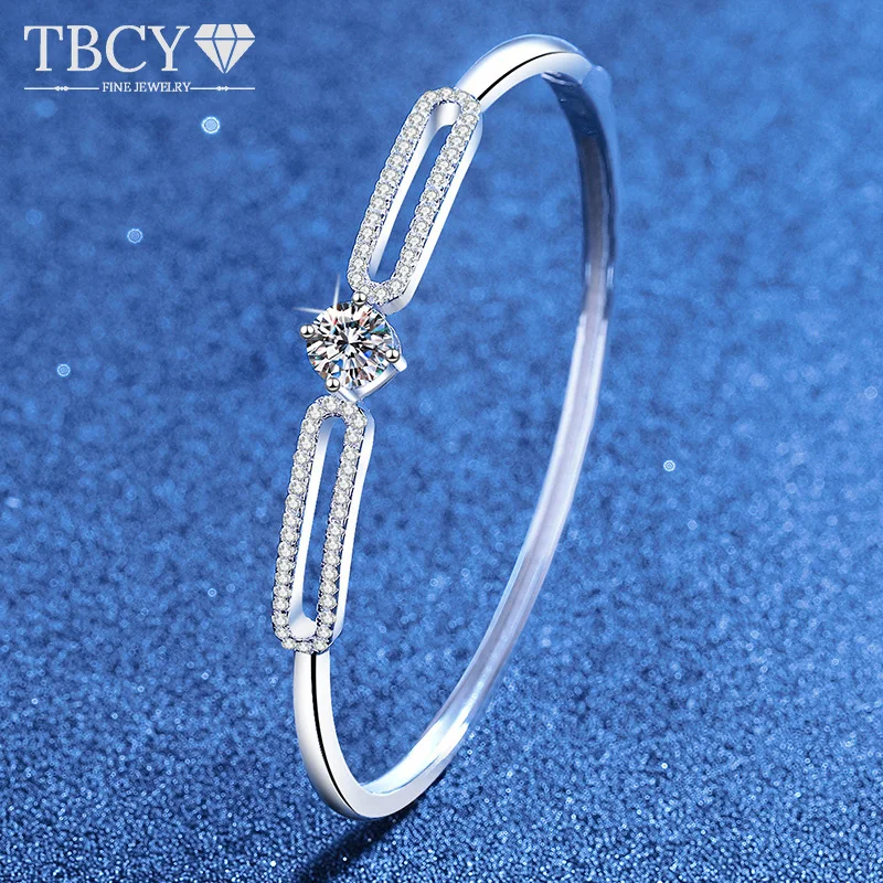 

TBCYD 1CT D Color Moissanite Bangles For Women S925 Sterling Silver Round Cut Diamond Moissanite Bracelet Charm Hand Jewelry