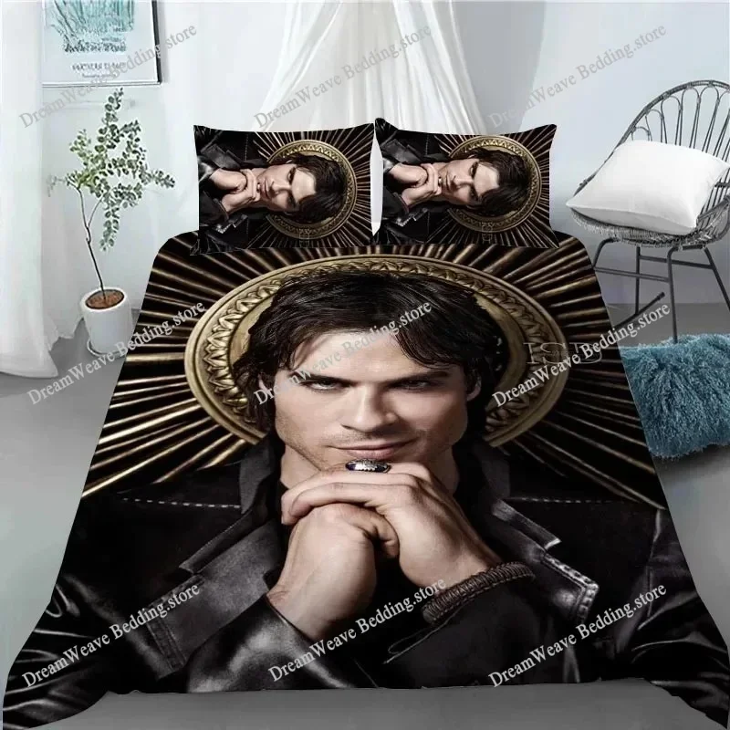 3D Print Damon Salvatore The Vampire Diaries Bedding Set Duvet Cover Bed Set Quilt Cover Pillowcase Comforter King Queen Size