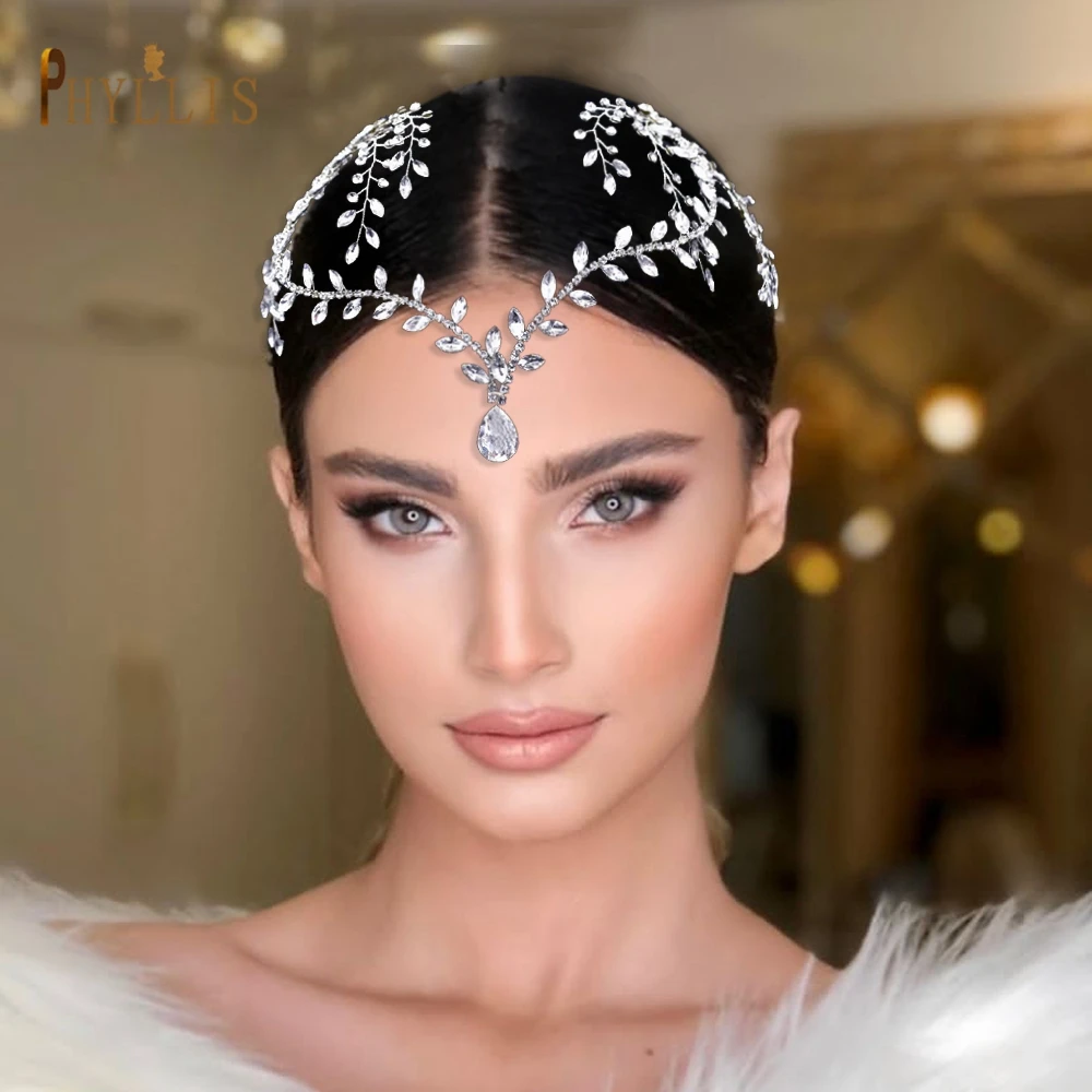 A445 moda Rhinestone ślubna opaska na czoło kobiety nakrycia głowy prezent kropla wody głowa ze strasem Tiara ozdoba ślubna do włosów