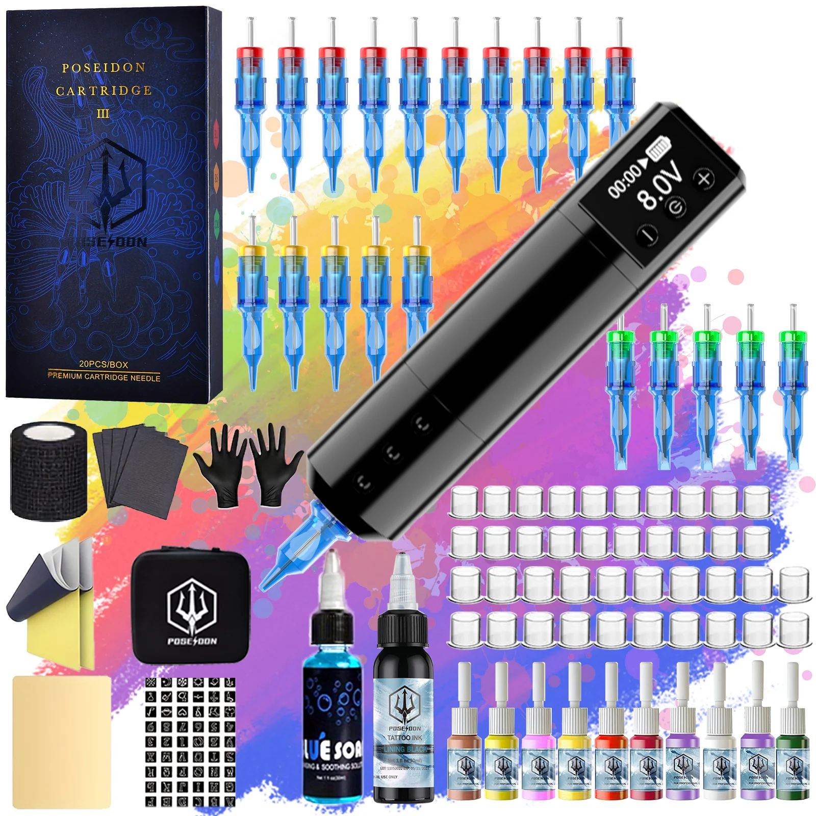 

Tattoo Kit POSEIDON Hot Sale Tattoo Pen Kit For Permanent Makeup Tattoo Machine Kit New Tattoo Power Supply Tattoo Gun Kit
