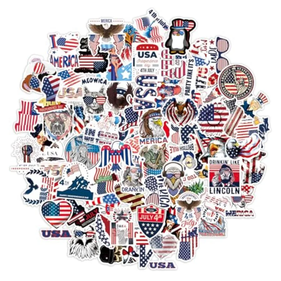 4th of July Stickers, Stickers, American Flag Sticker, Self-Adhesive Vinyl Fourth of July Sticker Water Bottle Labels for Indep