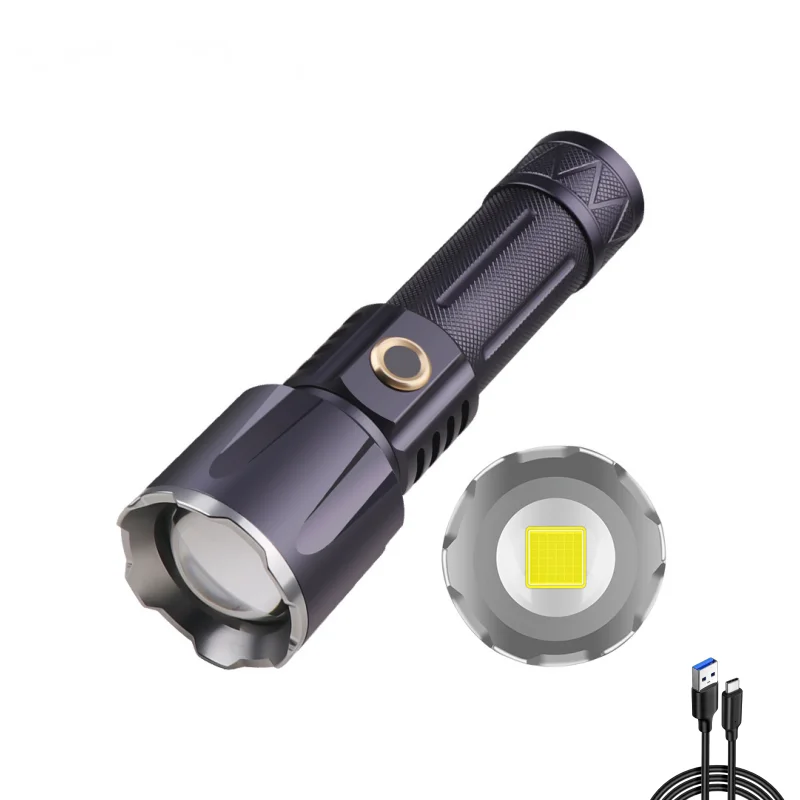 JIASHUAIXIN XHP360 High-Intensity Flashlight with Zoom, Type-C Fast Charging 30W LED White Laser Long-Range Flashlight
