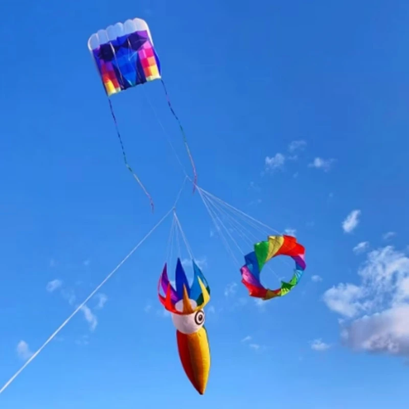 소프트 카이트 3m 오징어 카이트 윈드삭 야외 장난감 립스탑 나일론 원단 카이트 펜던트 플라잉 대형 카이트 테일 세르프 볼랑 어린이 링