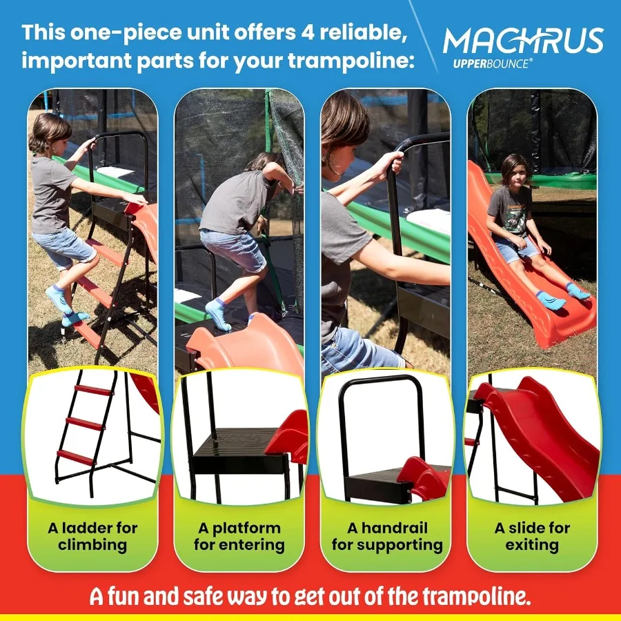 Fun Indoor & Outdoor Ladder and Wave Slide Set – Perfect for Round or Rectangle Trampolines with or Without Net