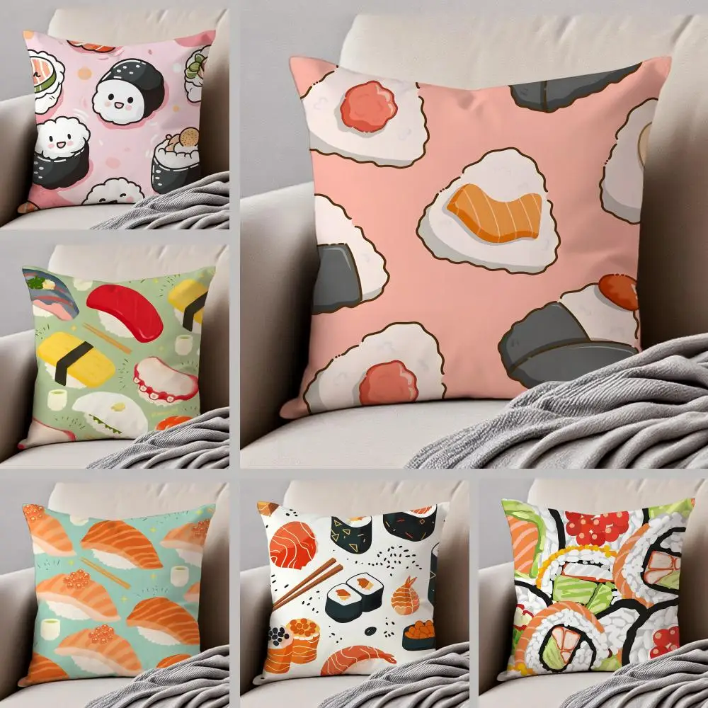 Cute Sushi Food Style Cushion Cover Throw Pillow Cover Hidden Button Durable Polyester Chair Cushion