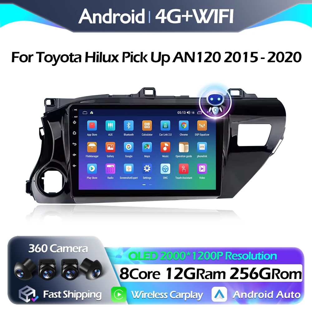 

Navigation GPS For Toyota Hilux Pick Up AN120 2015 - 2020 Car Radio Multimedia Video Player Android Auto Carplay QLED WIFI BT