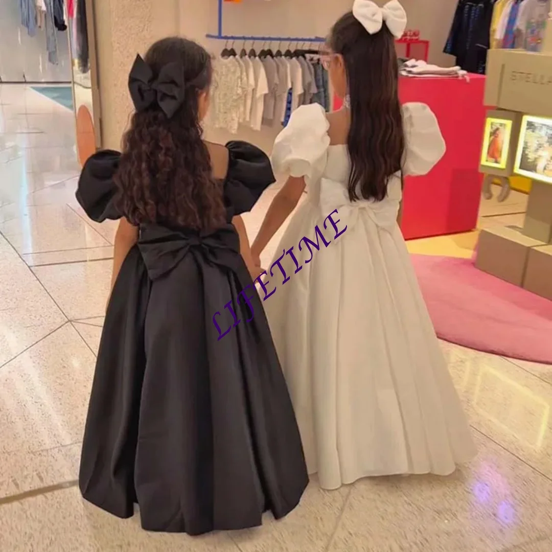 

Платье для первого причастия по индивидуальному заказу, свадебное платье с высоким кристаллическим вырезом и пышными рукавами для девочек, атласное платье принцессы по индивидуальному заказу