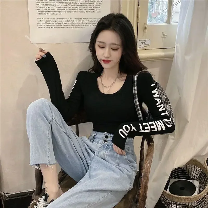 Long Sleeve T Shirt for Women Trending Clothing With Sleeves Korean Fashion Tops Woman Kpop Streetwear Cheap Clothes Style Basic