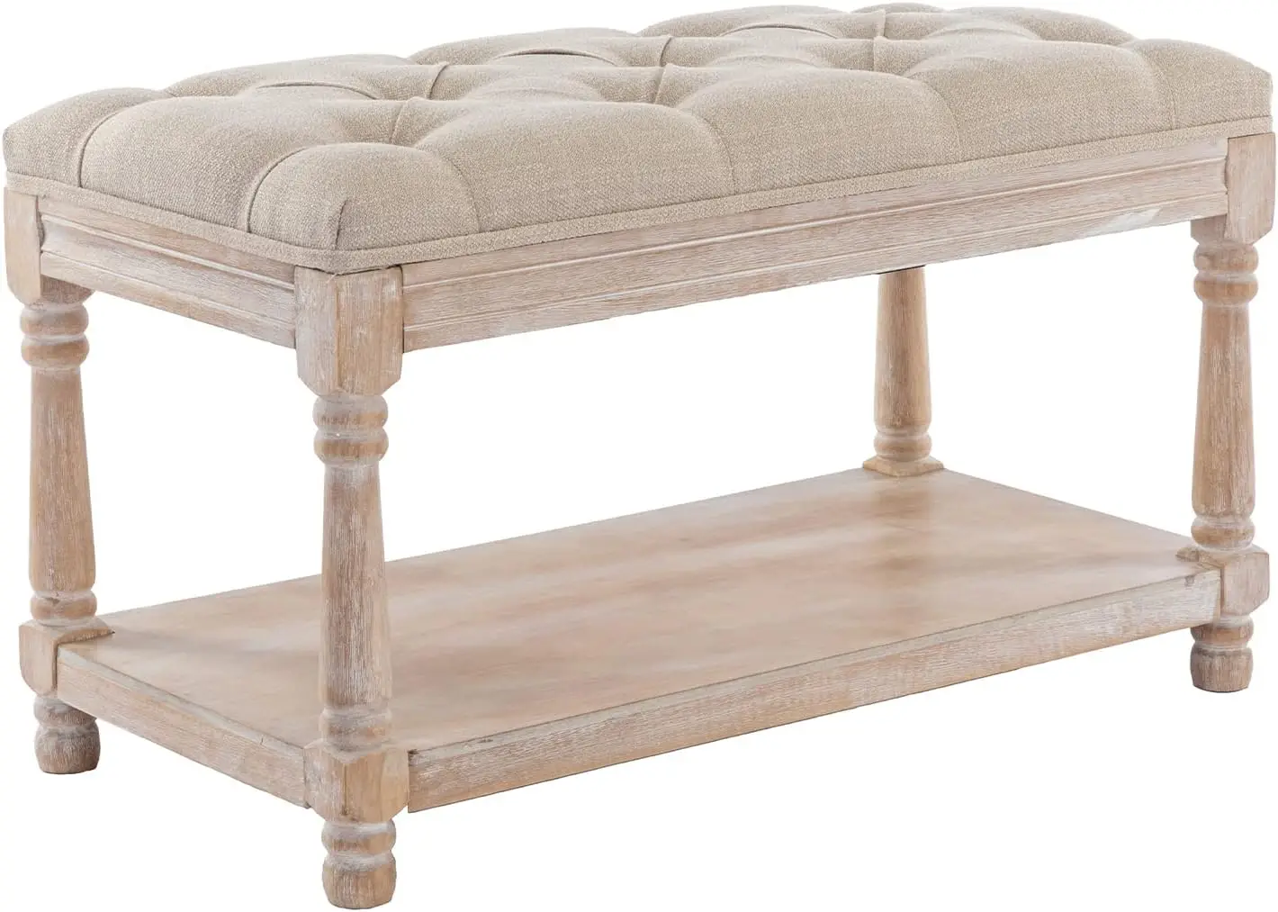 Storage Entryway Bench Tufted Shoe Rack Bench Wood Window Bench for Hallway Entrance Bedroom Corner-1 Seat, Beige