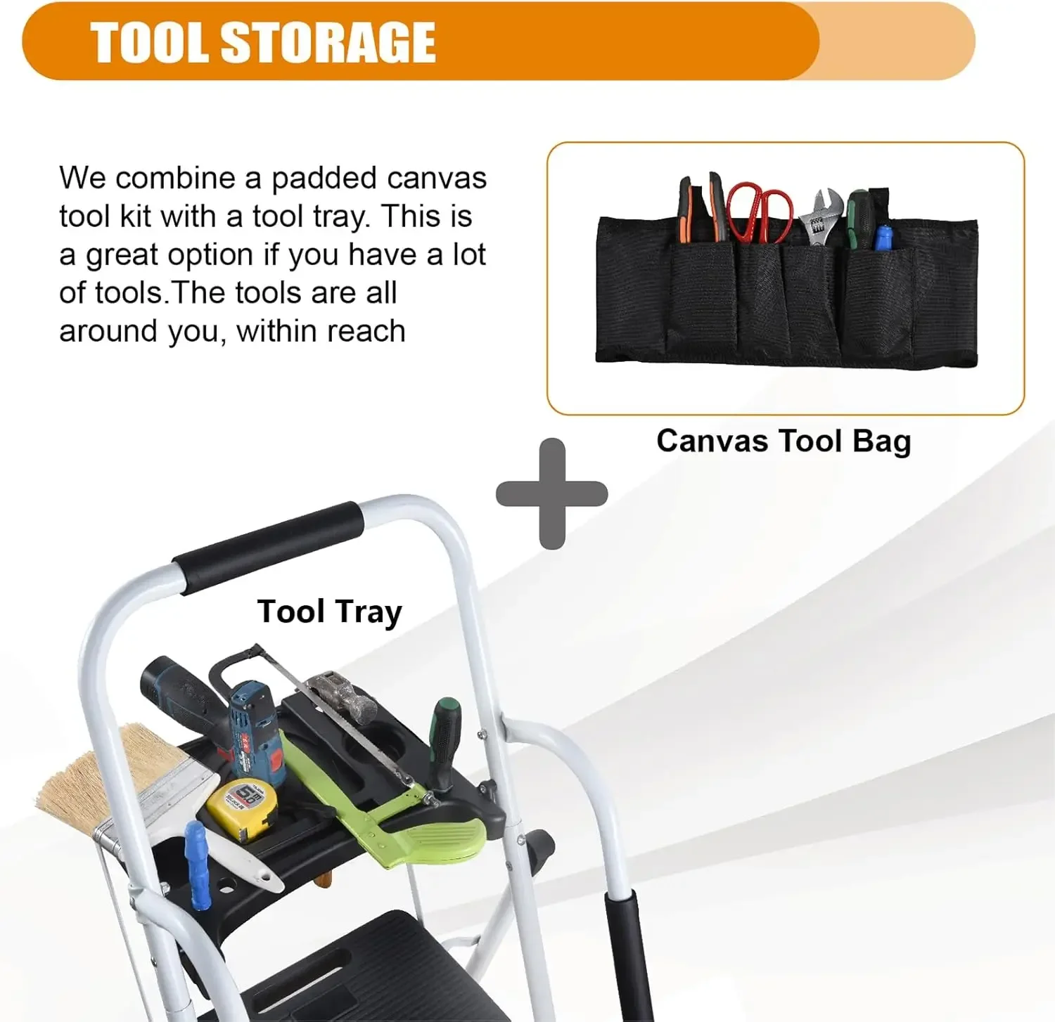 Ladder with Handrails (Include Tool Tray+Bag) 330lbs Capacity