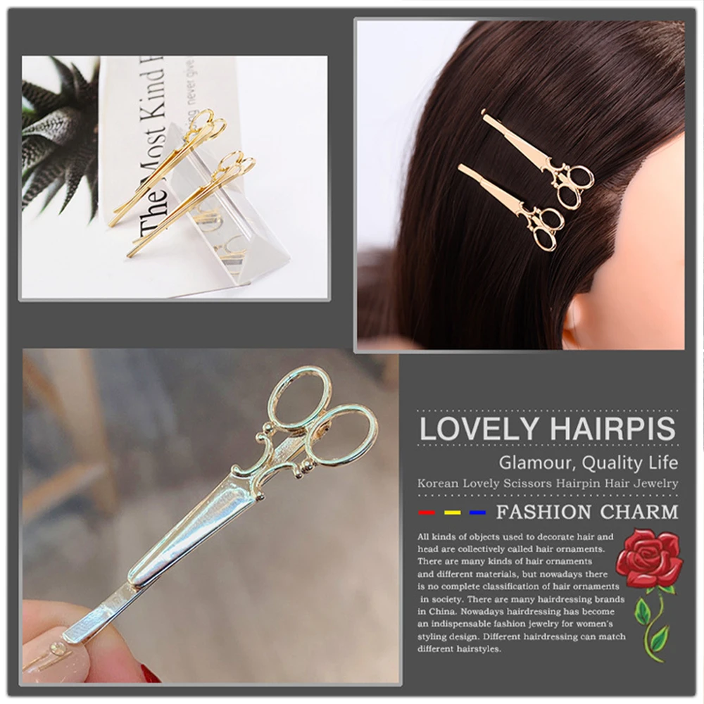 Creative Mini Scissors Shape Hairpins Personality Bridal Barrettes Side Clip For Women Wedding Hair Accessories Hair Clip