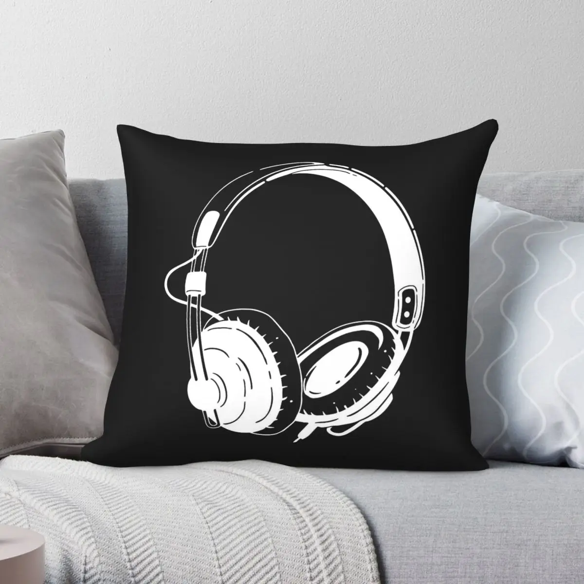 Headphone Music Ambient Noise Square Pillowcase Polyester Linen Velvet Creative Zip Decorative Pillow Case Sofa Cushion Case