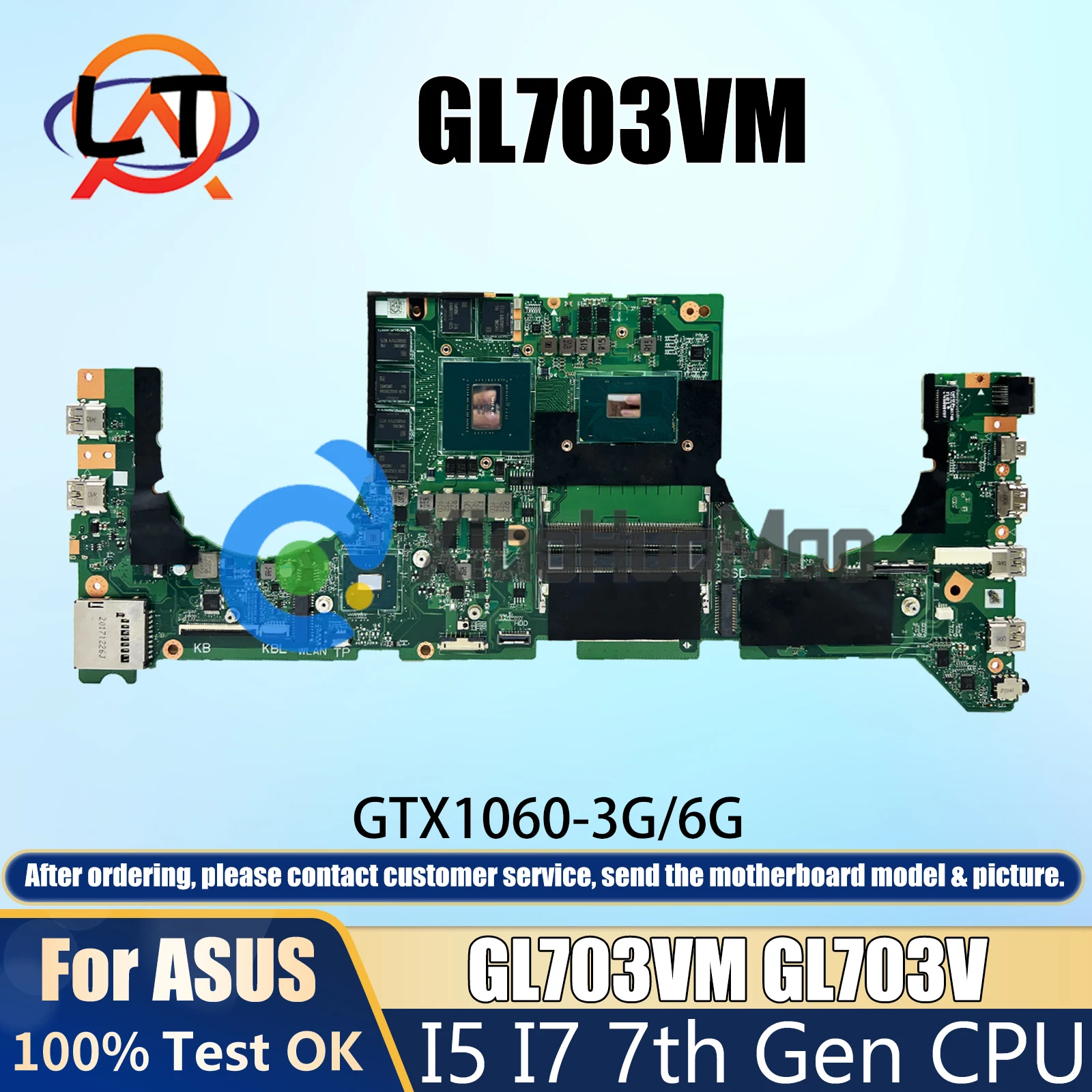 

GL703VM Mainboard For ASUS ROG Strix GL703V DABKNMB1AA0 Laptop Motherboard With i5-7300HQ i7-7700HQ GTX1060-3G/6G 17inch