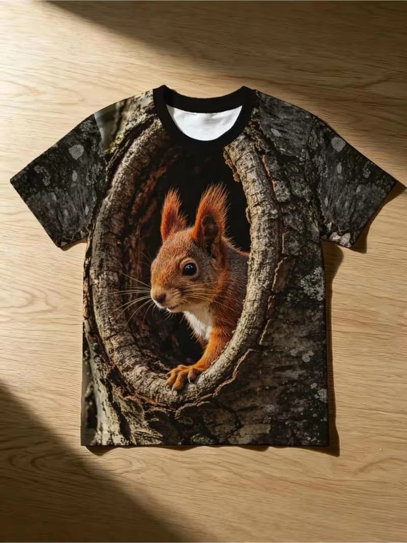 Summer Mens Novelty Animal T‑Shirt Vivid 3D Dog Gorilla Goat Pattern Crew Neck Short Sleeve Loose Casual Street Male Tee Shirts