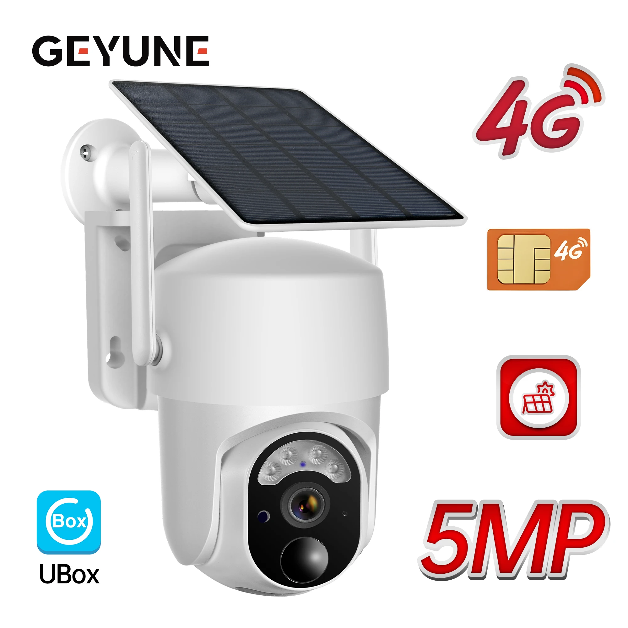 

5MP Solar 4G Security Camera Ubox Low Power Consumption 30 Days Long Time Standby Outdoor Surveillance Cameras with Solar Panel