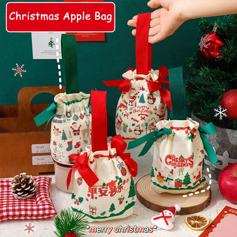 Creative Christmas Bags Cute Cartoon Santa Christmas Trees Canvas Gift Drawstring Bag Fashion Reusable Candy Package Bag