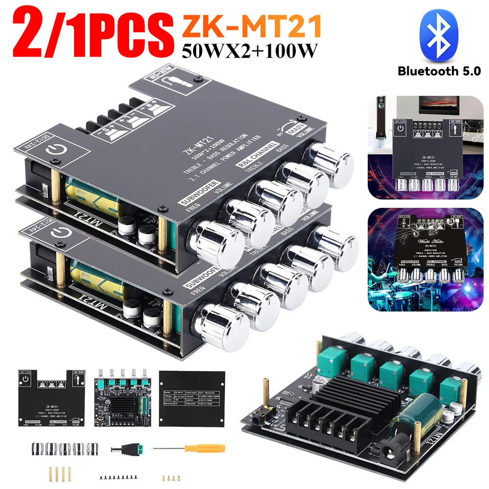 ZK-MT21 Channel Bluetooth 5.0 CS8673E 2.1 Subwoofer Amplifier Board 50W*2 +100W Power Audio Stereo Amplifier Board Bass AMP AUX